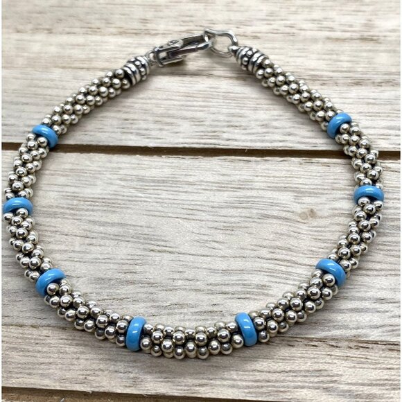 Lagos Caviar Sterling Silver 925 and Blue Ceramic Station Bracelet